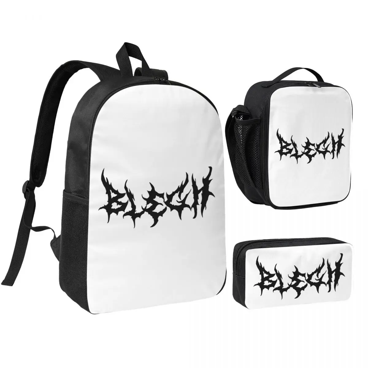 

Blegh Heavy Metal Metalcore Deathcore Backpack BookBag School Bag Computer Shoulder Bags 3ps Insulated Lunch Bag Pencil Case