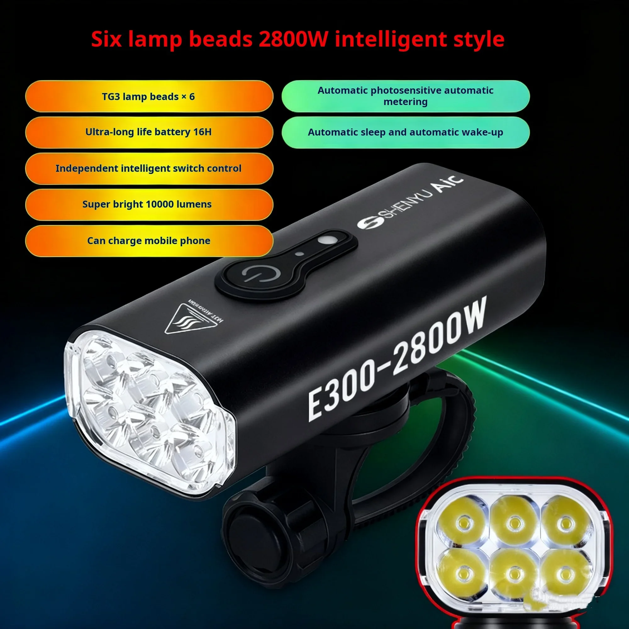 10000mAh Smart Bicycle Headlight 10000 Lumens USB Rechargeable Waterproof Light Equipment for Mountain Bike Night Riding