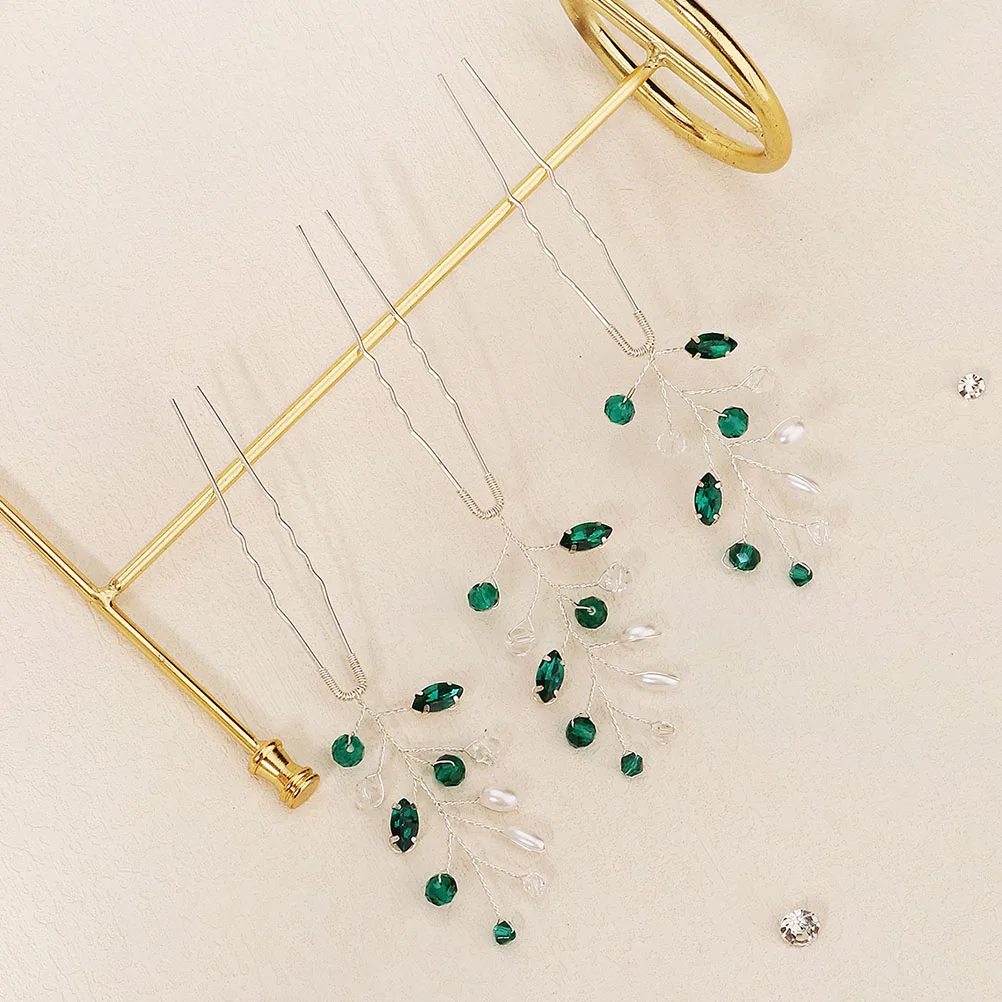 

3 pcs U-Shaped Rhinestone Hair Pins Bridal Wedding Hairpin For Women Bridesmaid Bun Accessories Non-Fading Fashion Style Safe