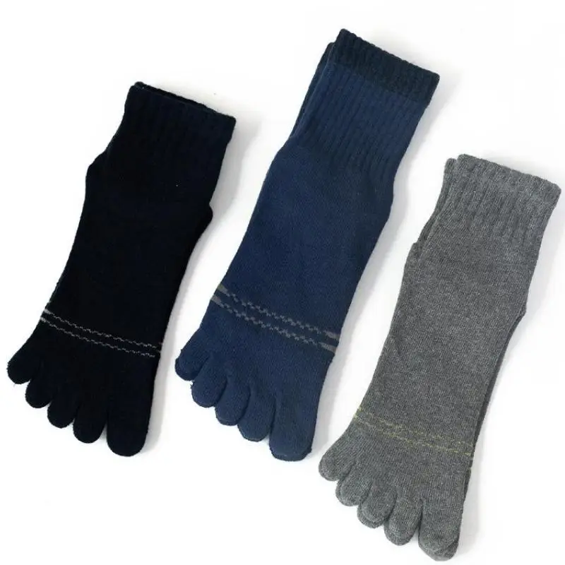 

Men Cotton Thickened Five-finger Socks Solid Color Breathable Autumn And Winter Cotton Sock Set