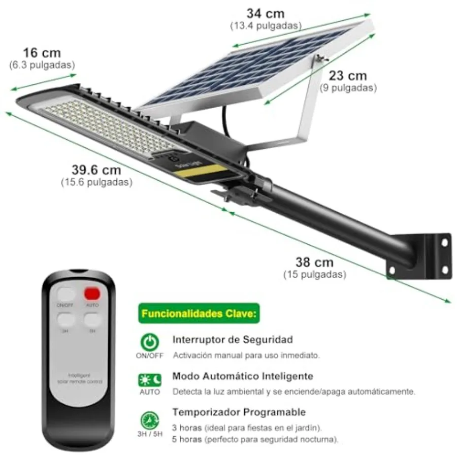 Solar Street Lights Outdoor, 15000lm IP67 Waterproof Flood Light with Remote Control Mounting Bracket, Dusk to Dawn Security Le