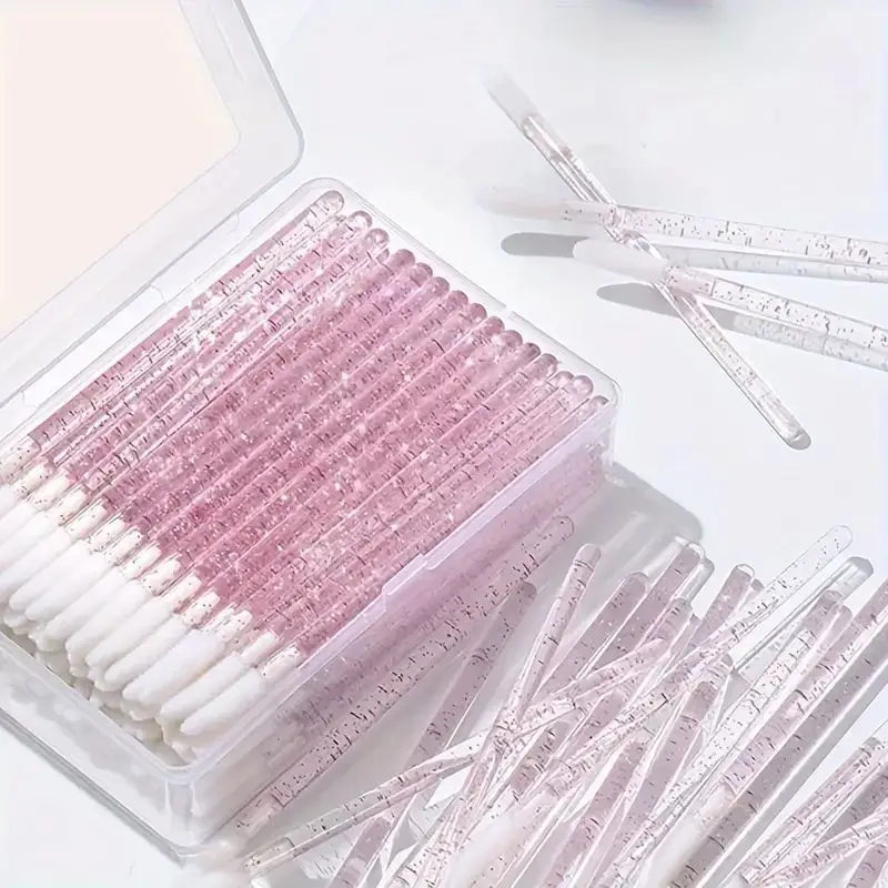 50 stücke profession elle Glitzer Kristall Lippen Pinsel Set-weiche Polyester Borsten, strap azier fähige abs Kunststoff Stab, perfekt für Lip gloss
