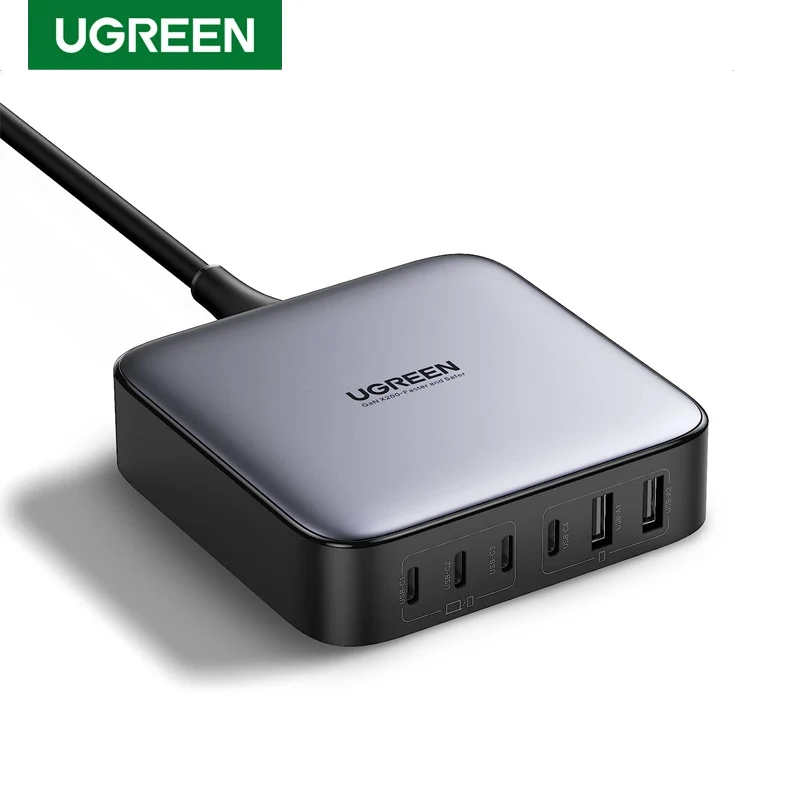 UGREEN Chargers Adapters 200W USB C Phone  Charger Nexode 6 Ports GaN PD Fast USB Charger with 3FT USB C to C Charging Cable