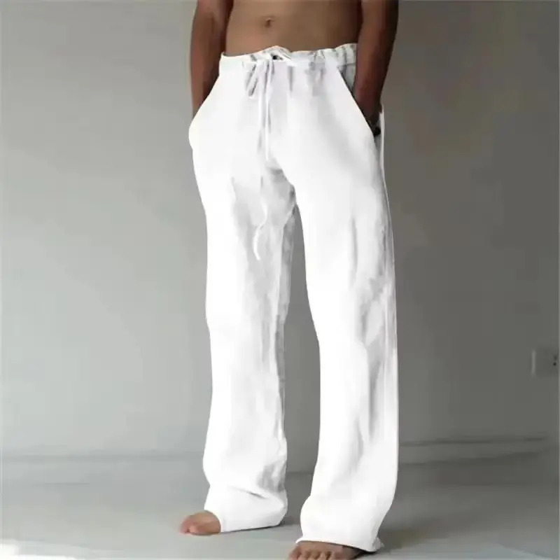 

2025 New Men Spring Summer Quality Trousers Mens Cotton Hemp Breathable Comfortable Casual Home Straight Pants Linen Men's Pants