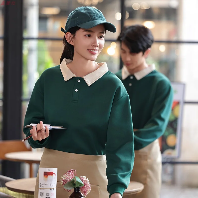Comida rápida restaurante garçom outono trabalho uniforme bolo loja cafeteria panela quente restaurante hotel catering leite loja de chá funcionário l