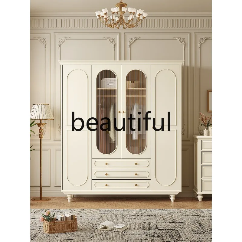 American all-solid wood wardrobe household bedroom cream wind four-door wardrobe French wall storage locker