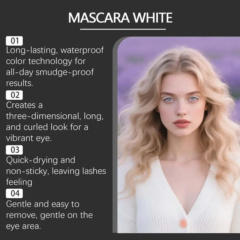 White Waterproof Curling Mascara Thick Long-lasting Waterproof Sweat-proof Makeup Party Personal Charm White 3D Curled Mascara