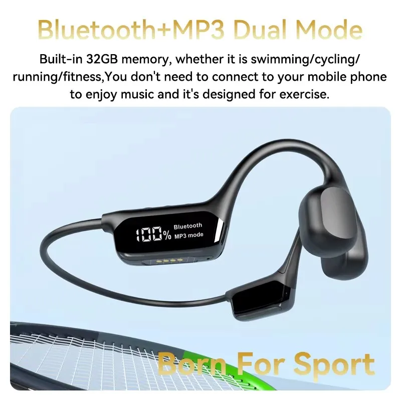 Auricolare a conduzione ossea originale IPX8 auricolare aperto Wireless Bluetooth 5.3 cuffie Bluetooth da nuoto auricolari sportivi MP3 da 32GB