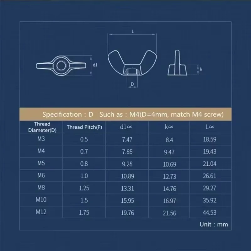1-2pcs M3 M4 M5 M6 M8 M10 M12 M14 M16 Brass Wing Nut DIN315 Butterfly Nut Copper Hand Twist Nut Fastener