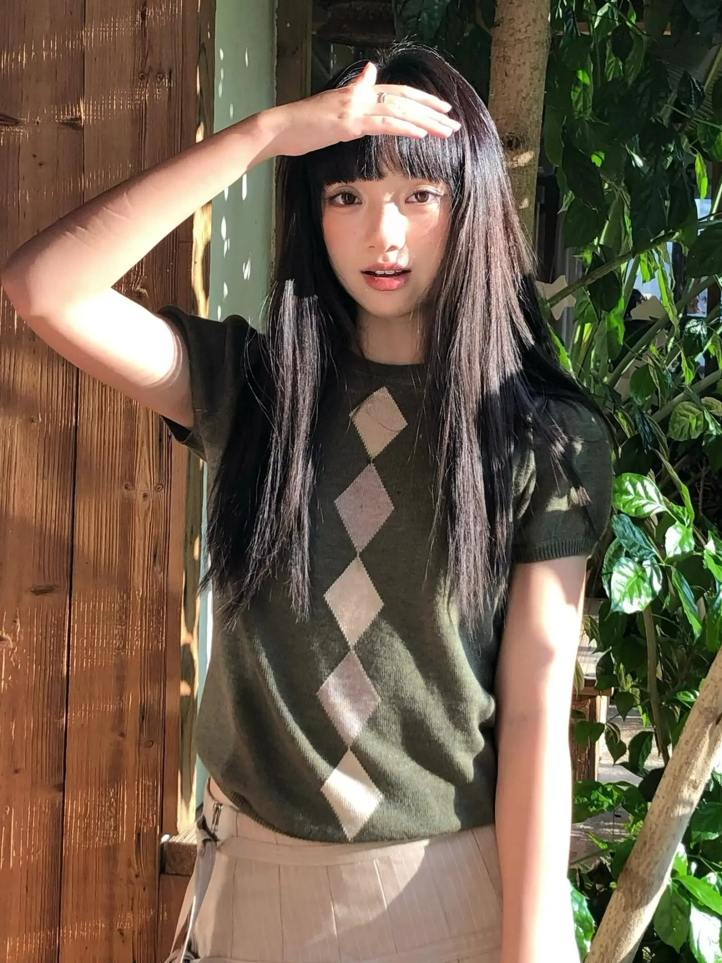 

Korean Style Slim Fit Short Sleeve Knitted Shirt Women's Summer New Fashion Diamond Patterned Top Versatile Stylish And Slimming