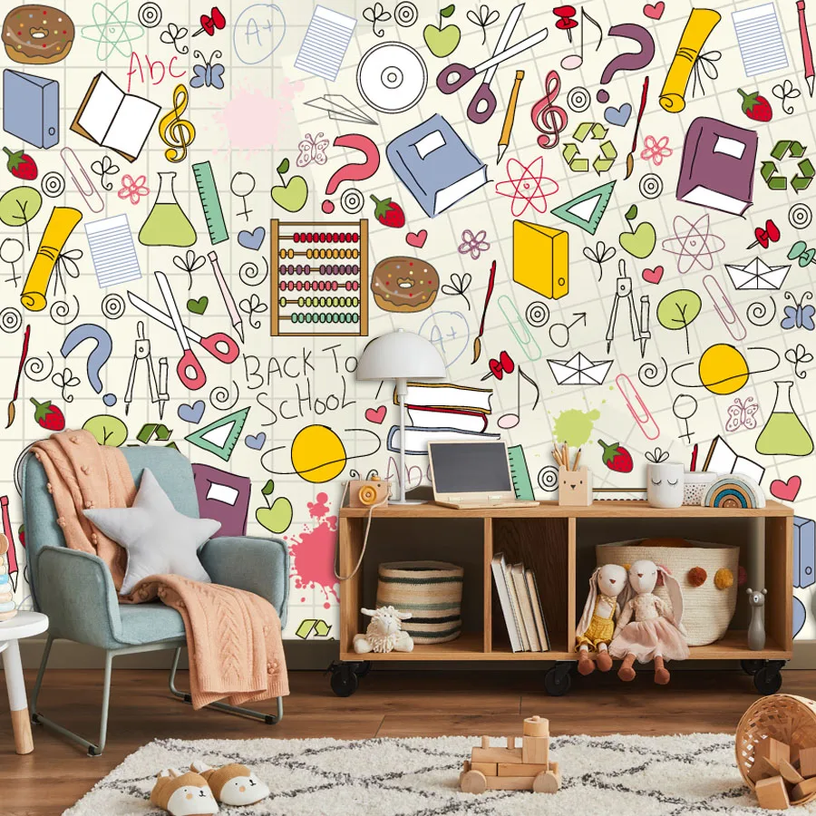 Custom Easy to Apply Peel and Stick Wallpaper for Living Room Education Drawing Wall Art Papers Home Decor Kids Baby Bed Murals
