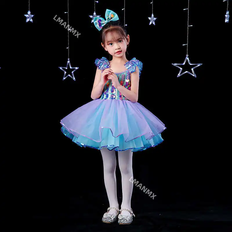 

Children's fluffy skirt performance costume, kindergarten dance costume, girls' bright gauze skirt performance costume