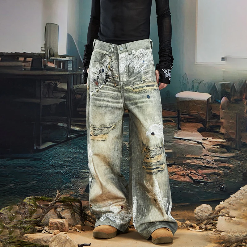LUZHEN Originele Gepersonaliseerde 3D Patroon Gedrukt Losse Rechte Jeans Heren 2025 Nieuwe High Street Fashion Denim Broek Mannelijke JY3545