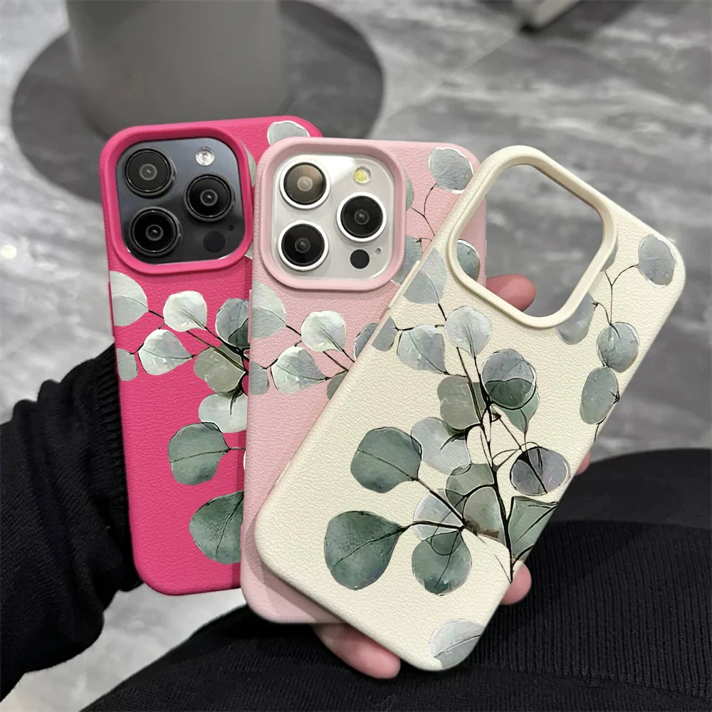 Eukalyptusblatt-Handyhülle für iPhone 17 16 15 14 13 12 Pro Max 16 15 14 Plus 17 16 15 14 13 12 Pro 17Air Silikon-Matt-Hülle – Detail 4