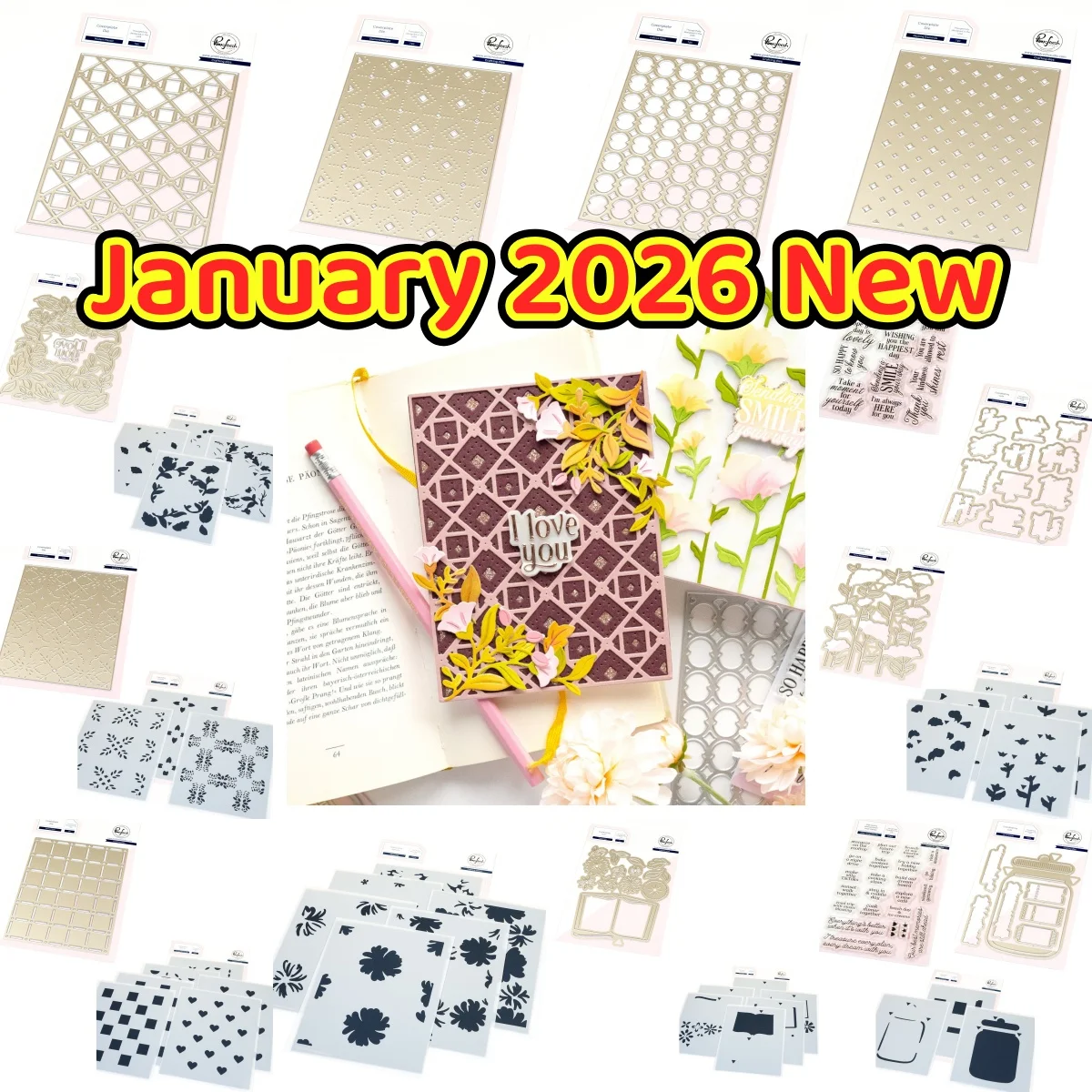 

January 2026 New Wildflowers Wild Meadow Wreath Jar Wishes Metal Cutting Dies Clear Stamps Stencil For DIY Scrapbook Valentine