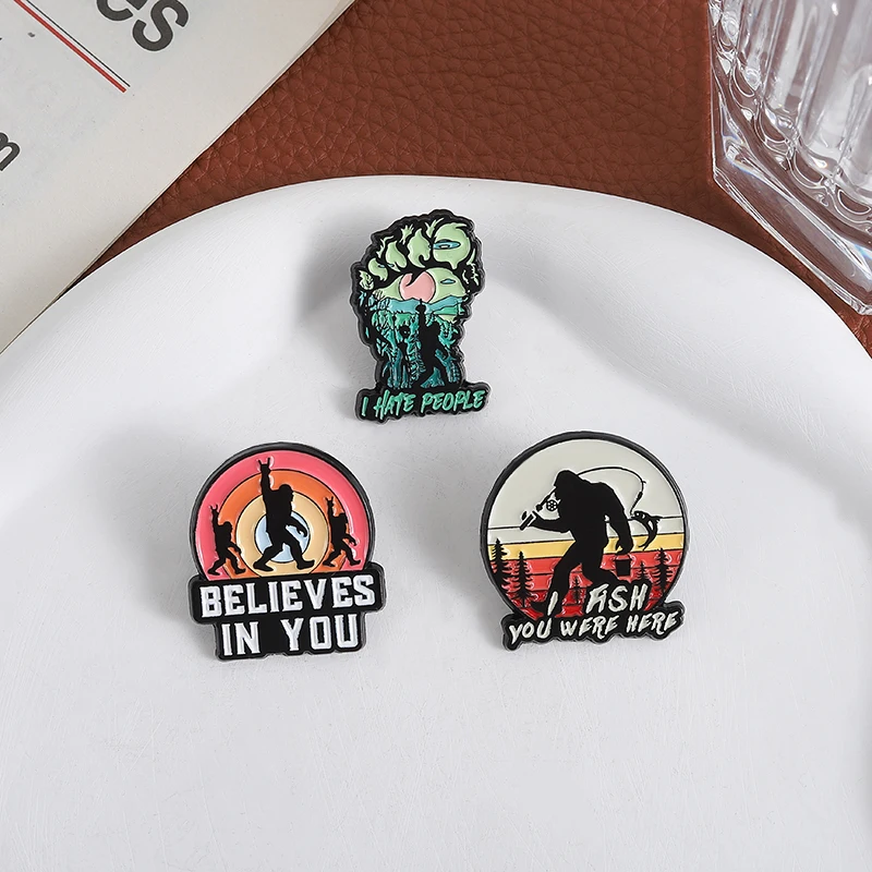 Big Foot Enamel Pins I Fish You Were Here Brooch Cartoon Animal Punk Goth Badge Backpack Lapel Pin Accessories Gift for Friends