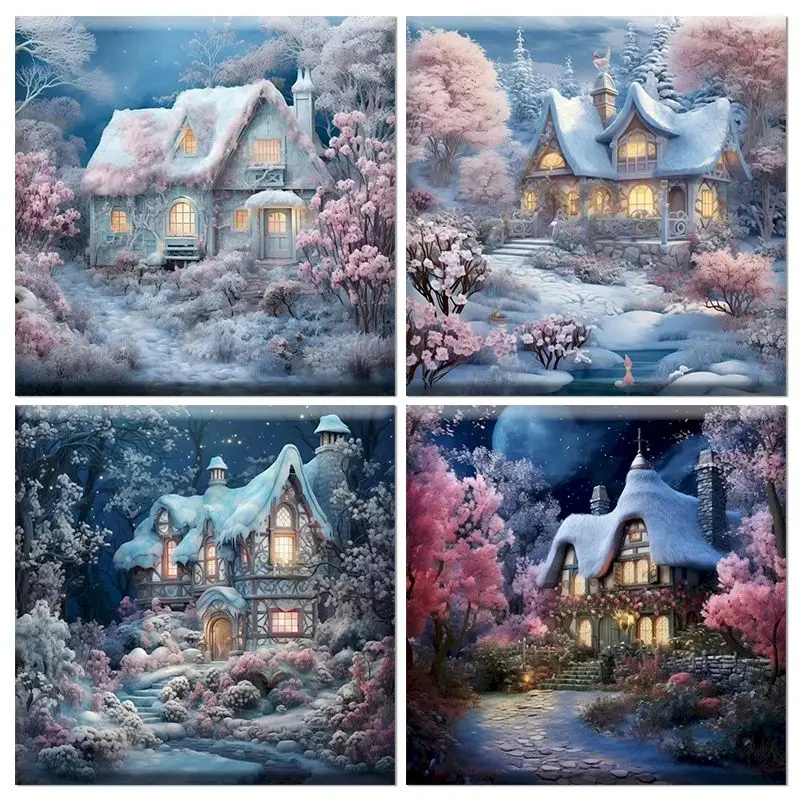 

GATYZTORY 5D Diamond Art Painting Kits Winter House Scenery Diamond Embroidery Sale Pictures Of Rhinestones Mosaic Home Decor