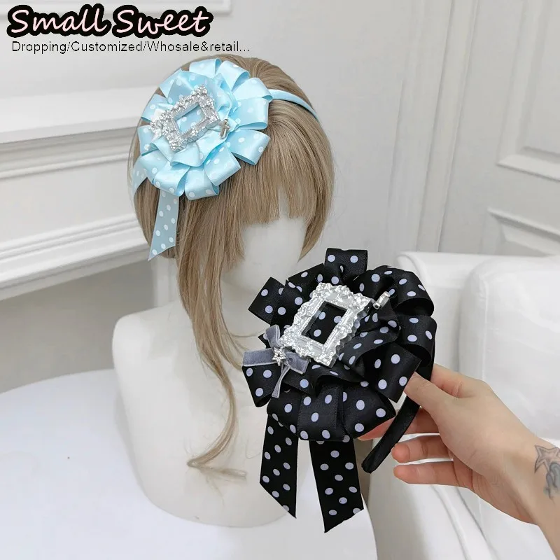 Women Harajuku Y2K Gothic Lolita Subculture Vintage Lace Ruffle Floral Fhoto Frame Design Hair band with Ribbon Cross Headband