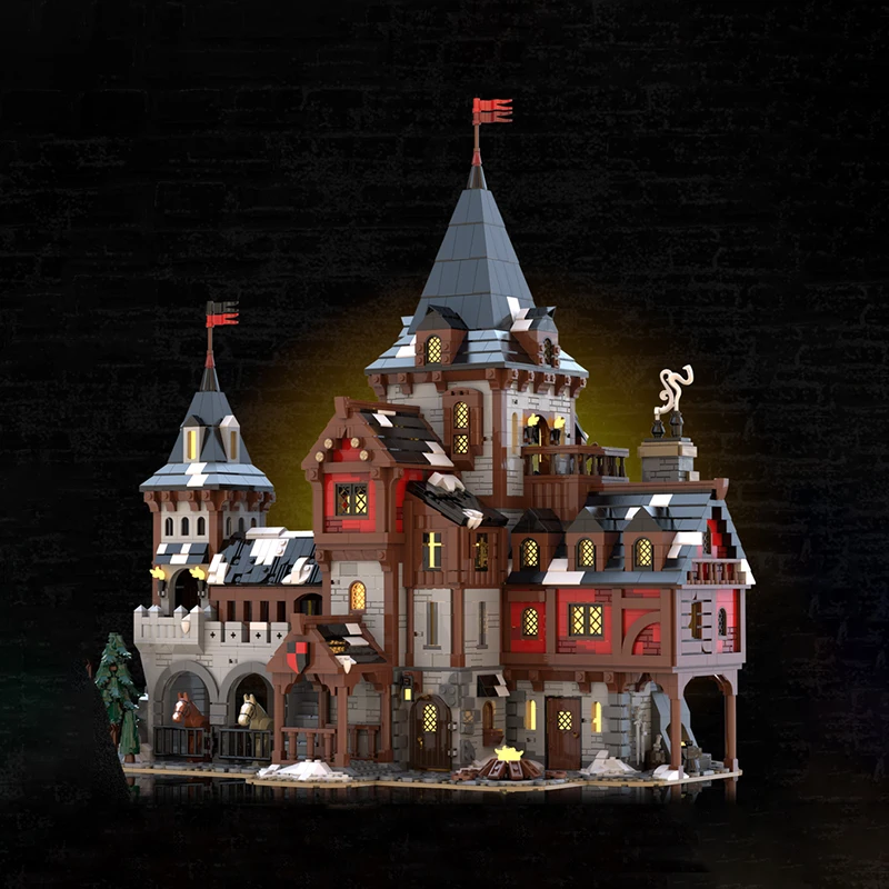 Novo produto requintado moc modelo arquitetônico medieval lobo rei castelo tecnologia modular brinquedo das crianças presente diy conjunto de montagem