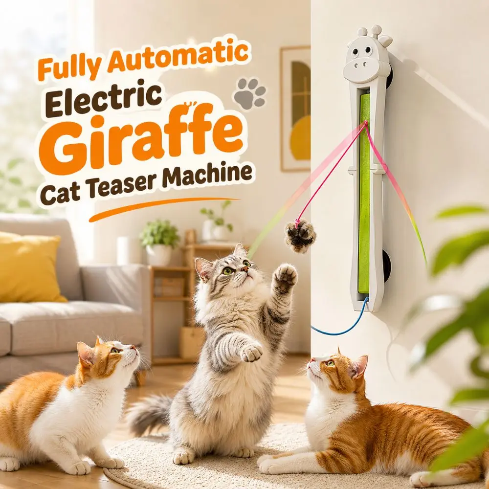 Fully Automatic Giraffe Cat Teaser Machine Throws Ropes Self-adhesive Electric Cat Teaser Automatically Tightens Rechargeable