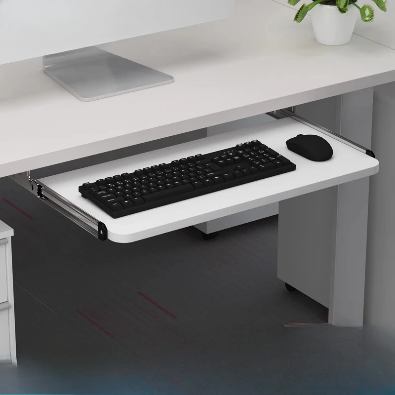 Wooden Keyboard Tray Silent Hanging Mount Thickened 2-Section Slide Rail Customizable Under Desk Storage Holders