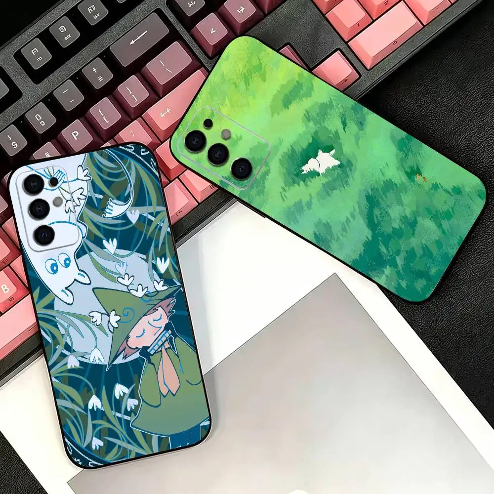 Классический мультяшный чехол с Муми-троллем и Снупкином для Samsung S26,25,24,21,22,21,20,10,9,8,7,6,Ultra,Plus,Fe, Lite, черный.