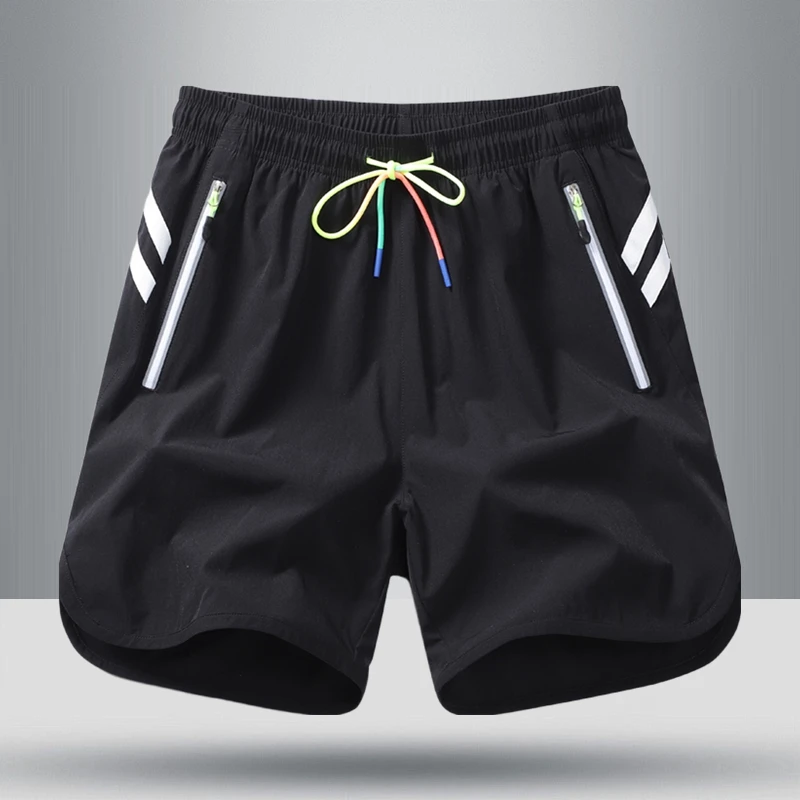 

Мужские шорты из ледяного шелка для лета, для занятий спортом на открытом воздухе, марафона, легкой атлетики, быстросохнущие, для тренировок, фитнеса, пляжа, длиной до колена, повседневные