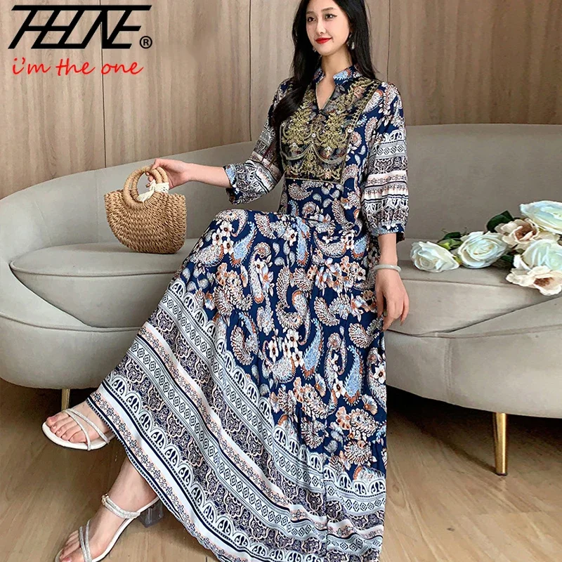 Summer Autumn Robe Maxi Long Dress Women Indian Clothes Boho Cotton Print Floral Boho Korean Style Fashion Casual Vestido Largos