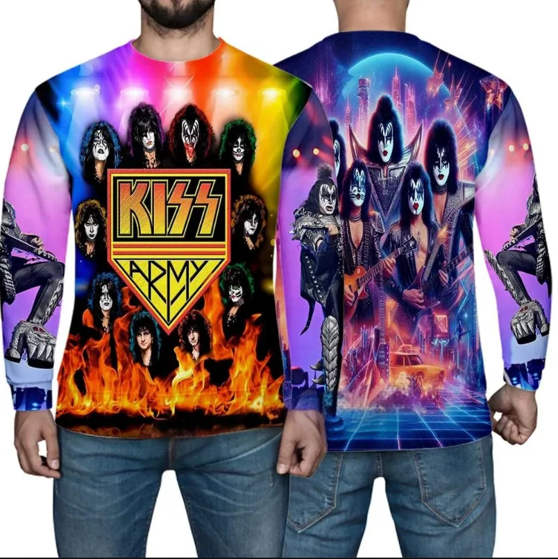 قبلة الفرقة تي شيرت ثلاثية الأبعاد طباعة الرجال عادية الهيب هوب كم طويل تي شيرت Harajuku البلوفرات الجولة الرقبة تيز في الهواء الطلق بلايز رجل الملابس