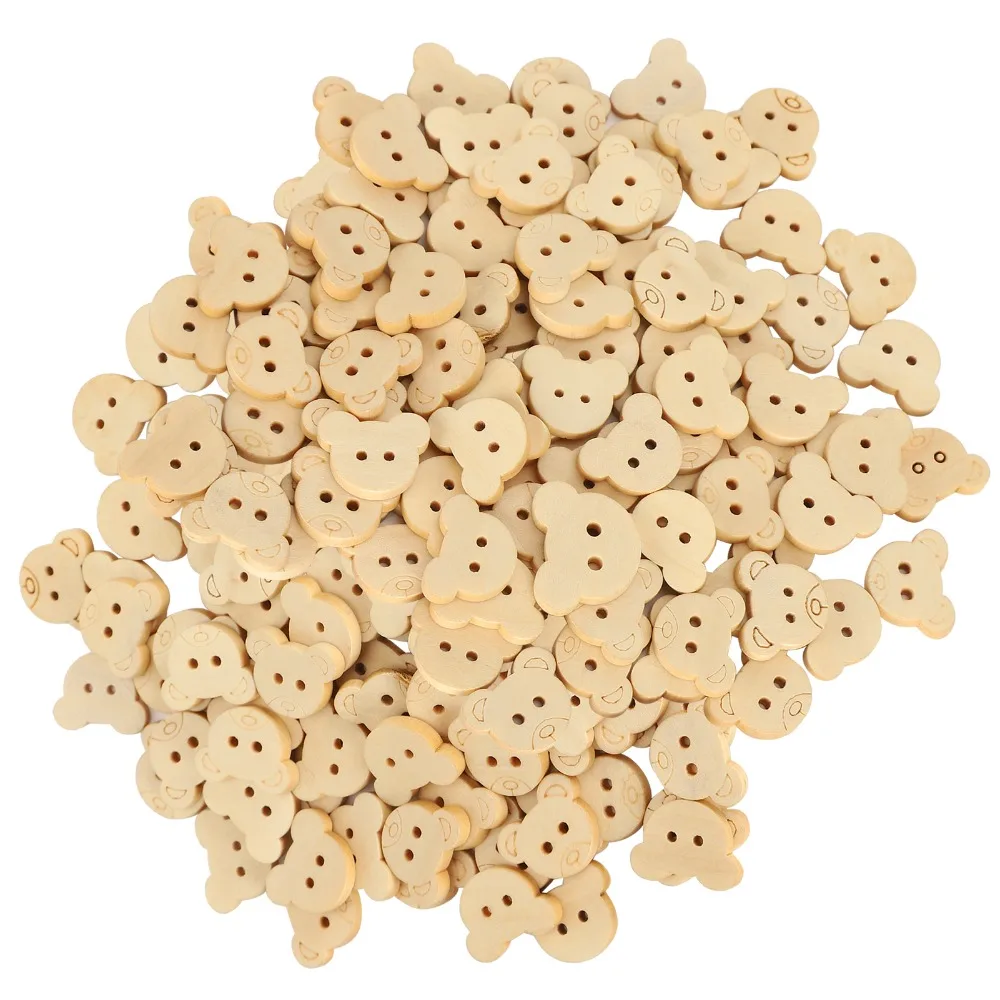 100pcs 2 Holes Wooden Bear Buttons Unfinished Raw Wood 21mm Diameter Animal Sewing Buttons Bear Shape Buttons For Sewing Crafts