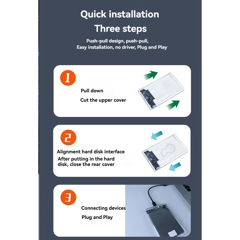 غلاف محرك الأقراص الصلبة C من النوع العلوي 2.5 بوصة SATA SSD حافظة القرص الصلب غلاف خارجي شفاف حافظة HDD خارجية للهاتف المحمول #3