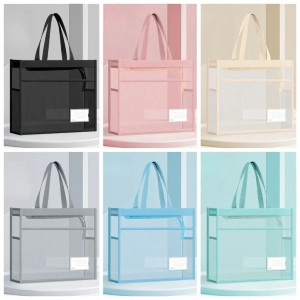 Portable A4 Transparent File Bag Mesh Double-Layer File Storage Bag with Handle Large Capacity Document Bag School Office