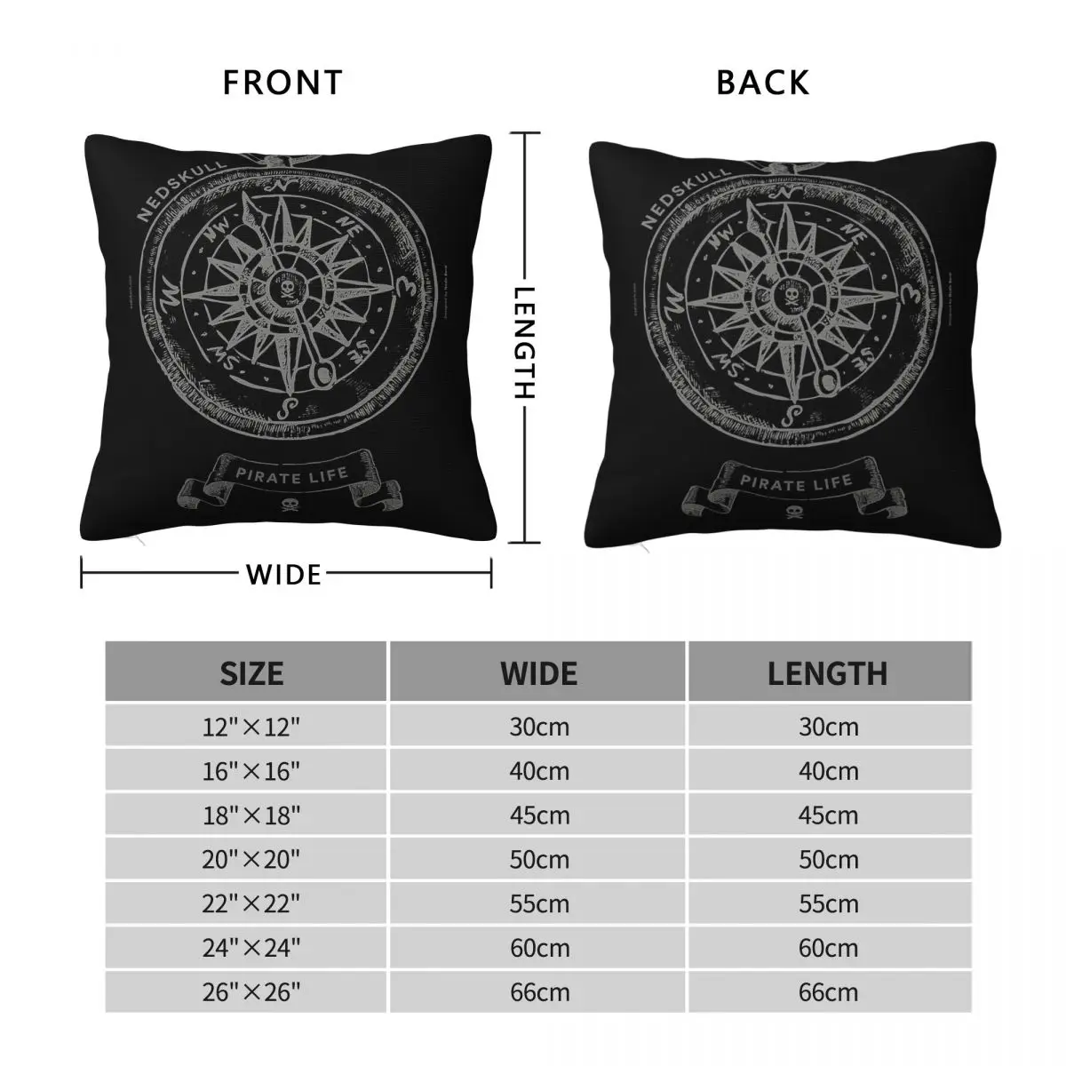 Nedskull Pirate Compass Square Pillowcase Polyester Linen Velvet Printed Zip Decor Throw Pillow Case Bed Cushion Cover