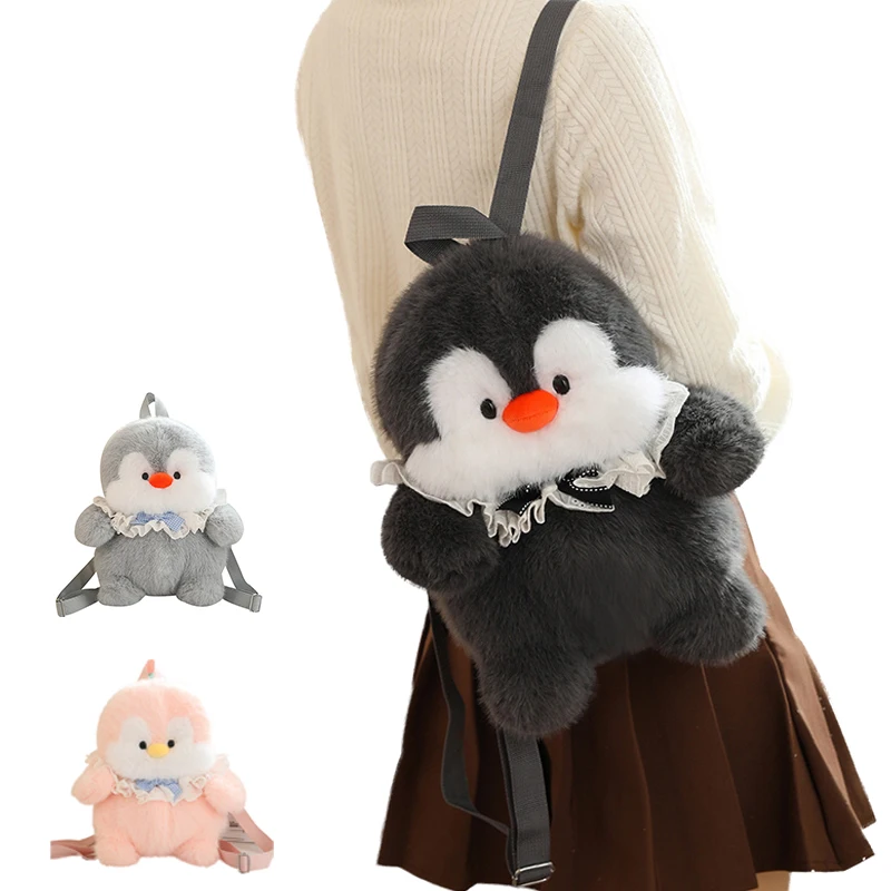 Mochila de pelúcia pinguim para crianças, moda kawaii, boneca de pelúcia, bolsa macia, bolsa de ombro, mini mochila, sacos presentes para namorada