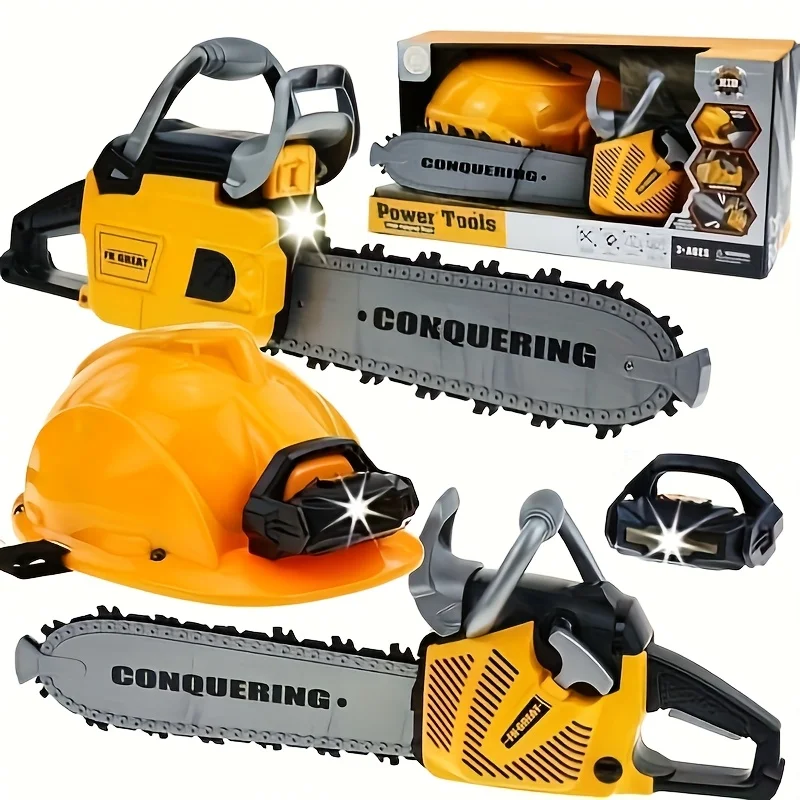 2pcs-chainsaw-toy-tool-set-with-helmet-for-kids-pretend-play-outdoor-toy-for-boy-electronic-chainsaw-stem-preschool-toddler-gift