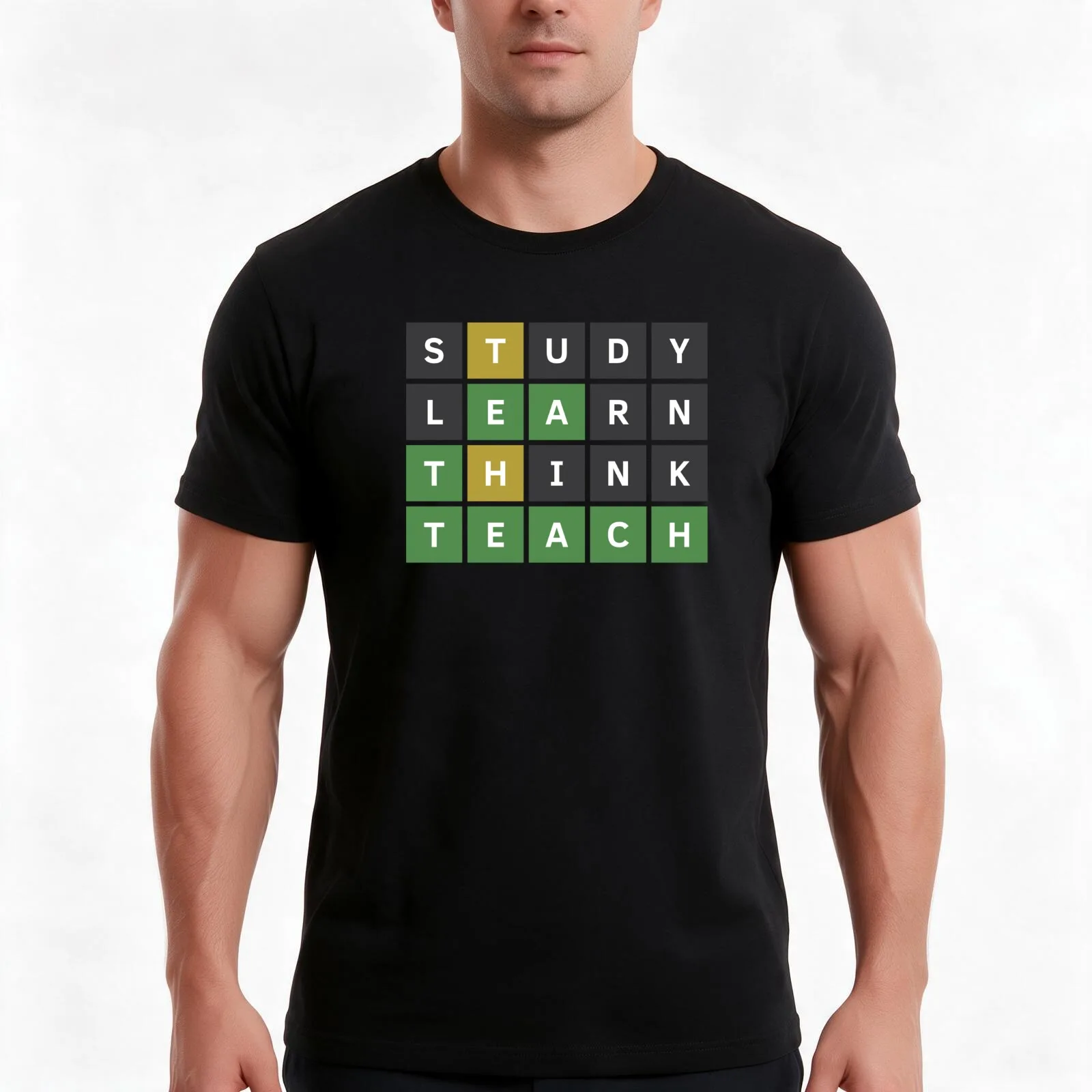 Study Learn Think Teach (Wordle Style) T-Shirt, Summer Casual Cotton Tee, Oversized Streetwear Tops, Vintage Graphic Print