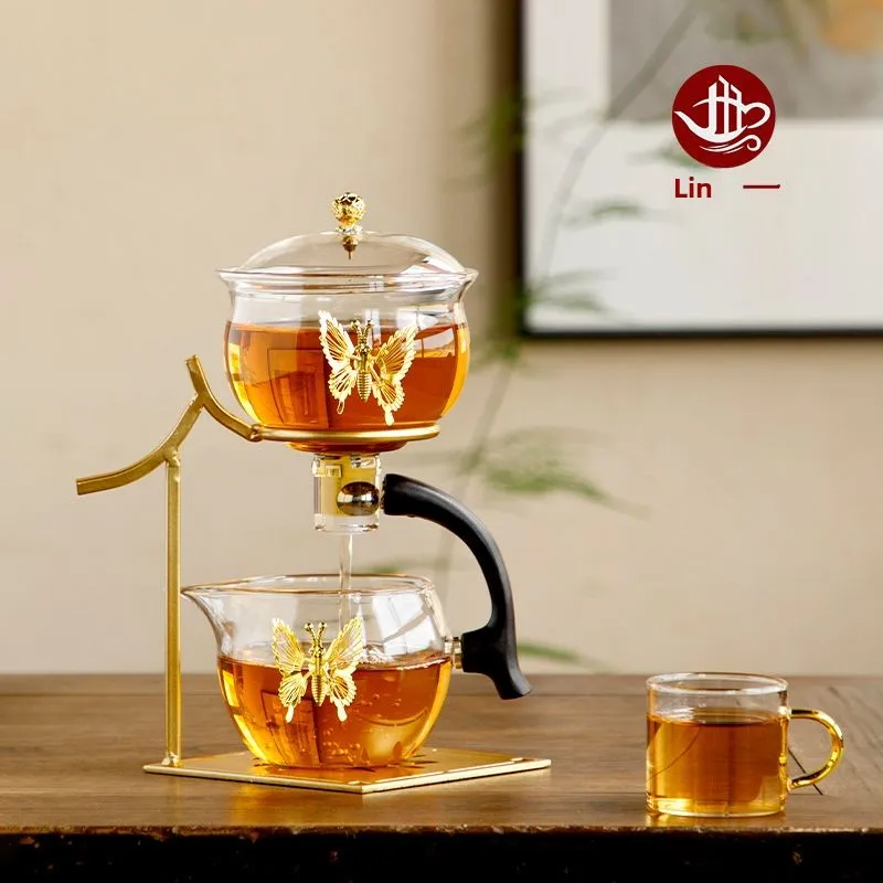 Glass Tea Set Butterfly Design Magnetic Self Brewing Teapot Gift Box
