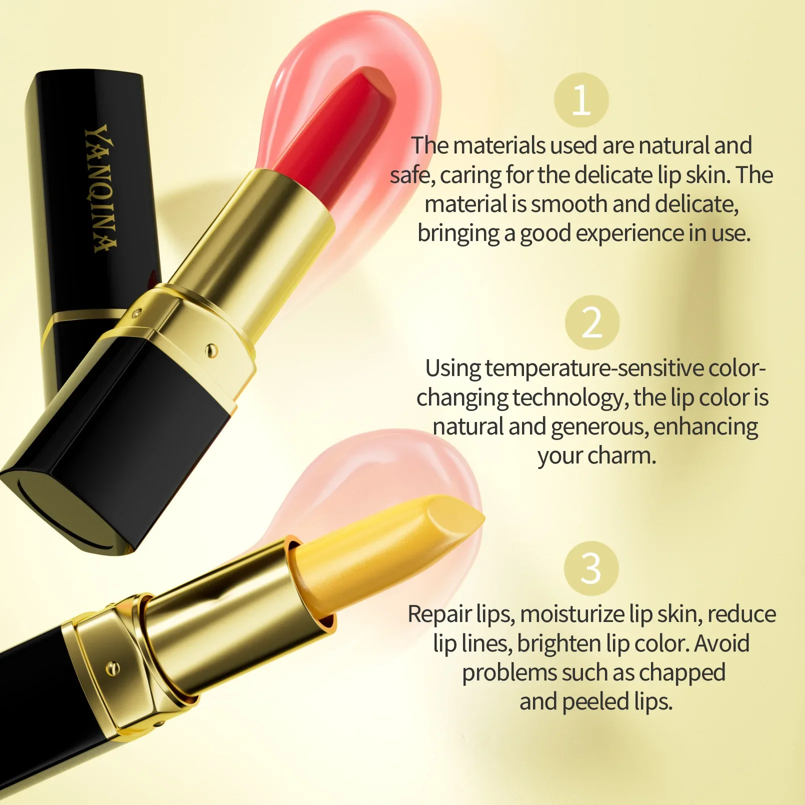 YANQINA 2 Color Warm Change Color Lipstick Moisturize Waterproof Fashion Gradient Lipstick Lasting No Fading New Repair Lip Balm