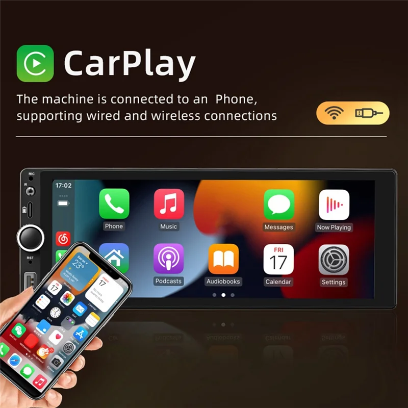 مشغل A76G-Car مقاس 6.86 بوصة 1 Din MP5 مع بلوتوث وشاشة ملاحة محمولة لسيارة Carplay اللاسلكية وAndroid Auto، 2+32G