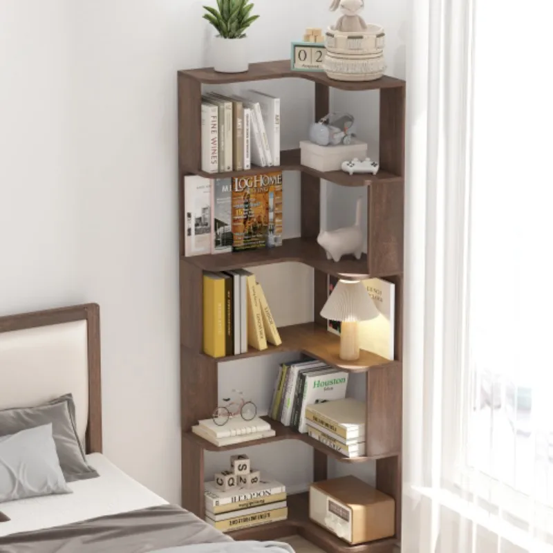 L‑Shaped Corner Bookshelf 6‑Tier Freestanding Open Wooden Bookcase with Anti‑Drop Panels & Anti‑Tipping Device for Living Room Bedroom Home Office, Dark Brown