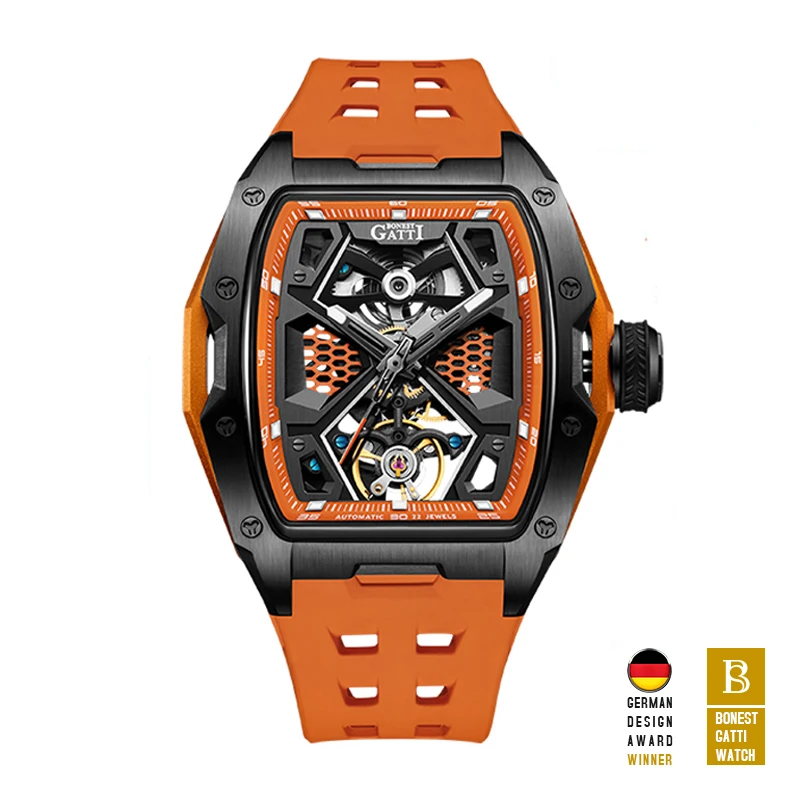 BONEST GATTI ساعة رجالية فاخرة العلامة التجارية العصرية التلقائي الميكانيكية ساعة اليد تونيو مقاوم للماء الياقوت مضيئة حزام فيتون