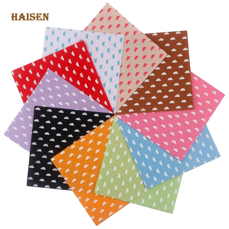 Haisen,Printed Nonwoven Felt Fabric/1mm Thickness/Polyester Cloth Home Decoration Bundle for Sewing Dolls&Crafts Material/10Pcs