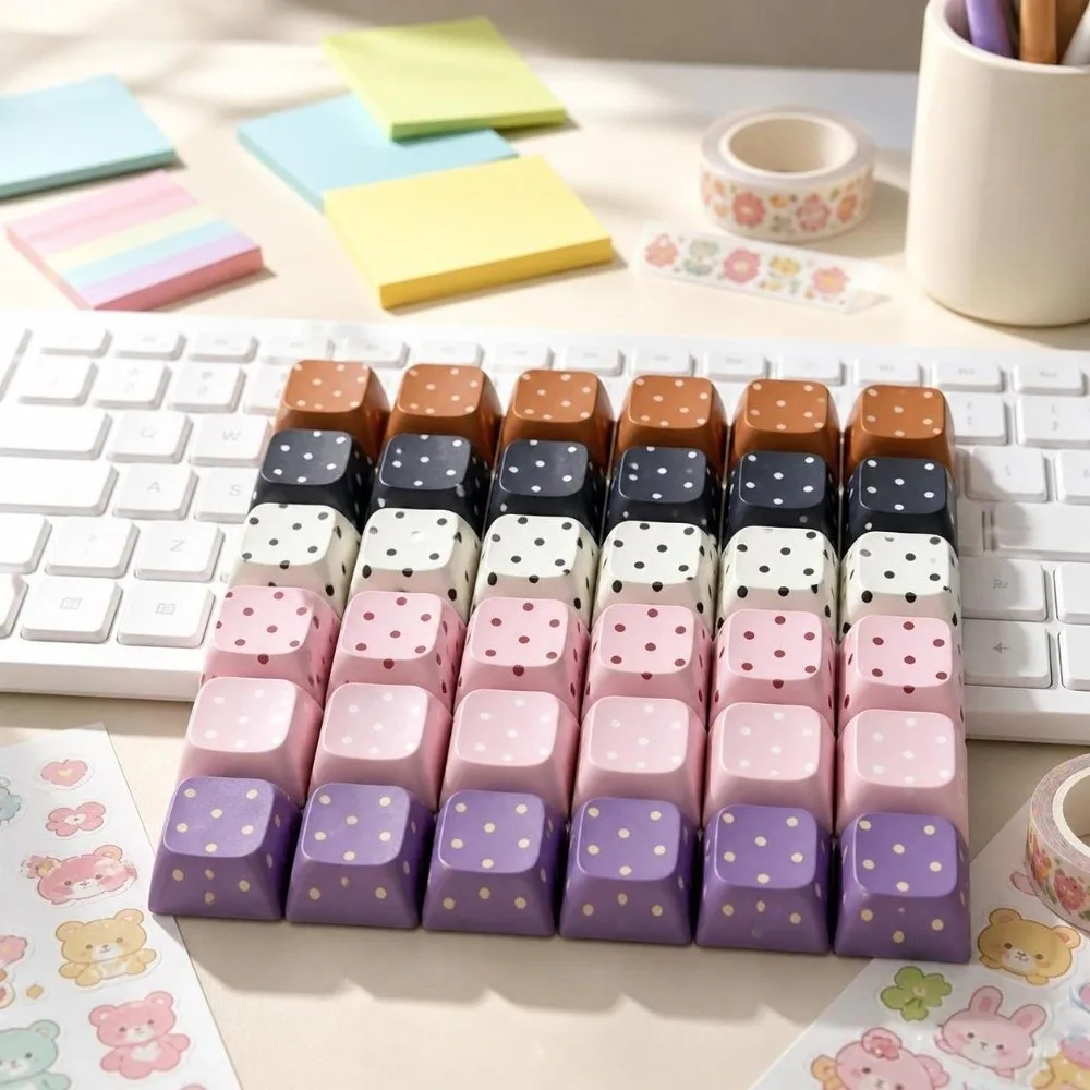 5 Pcs Handmade Craft Polka Dot Keycaps Push Button Switch Stress Relief Function Switch Tester Keychain Custom Gaming Type