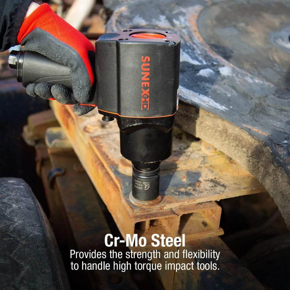 ИНСТРУМЕНТЫ SUNEX 4684, набор ударных головок для тяжелых условий эксплуатации с приводом 3/4 дюйма, 17 предметов, метрическая, 26–46 мм, легированная сталь Cr-Mo, радиус угла Des