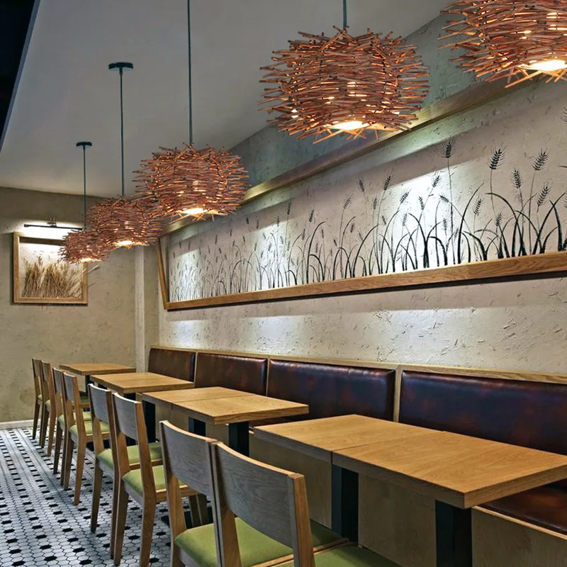 

Southeast Asia Chandelier Creative Pastoral Restaurant Lamp B&B Bamboo Weaving Straw Hat Bird Cage Single-Head Decor Chandelier