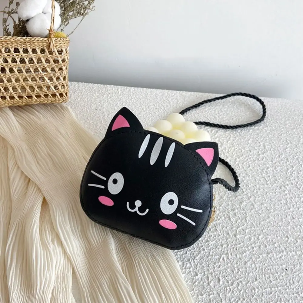 Fashion Simple Mini Bag Coin Purse Cat Printing Princess Wallet Baby Bag Single Shoulder Bag PU Leather Handbag Children Bag