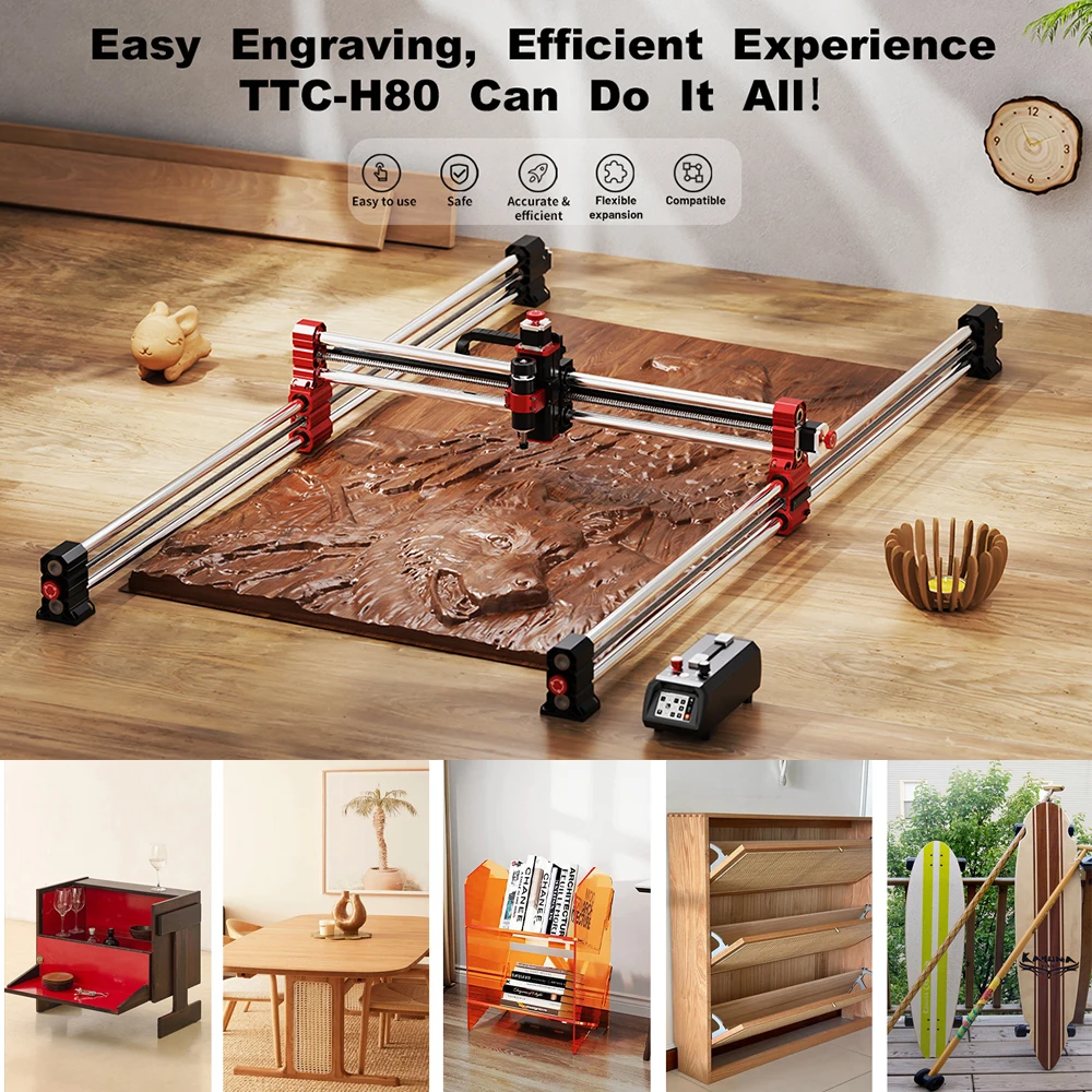 Twotrees 3-Axis/4-Axis CNC Router Milling Cutting Machine TTC-H80 1000x2000mm Engraver For Wood Acrylic PCB PVC MDF Metal