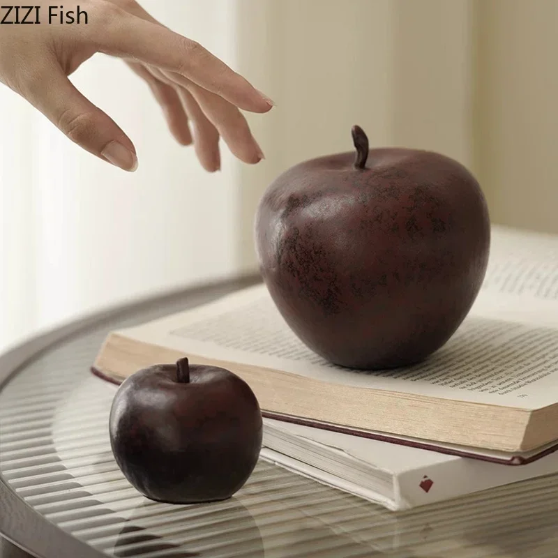 Creative Simulated Apple Ceramic Sculpture Modern Artwork Ornaments Desk Decoration Crafts Apple Statue Room Aesthetics Decor