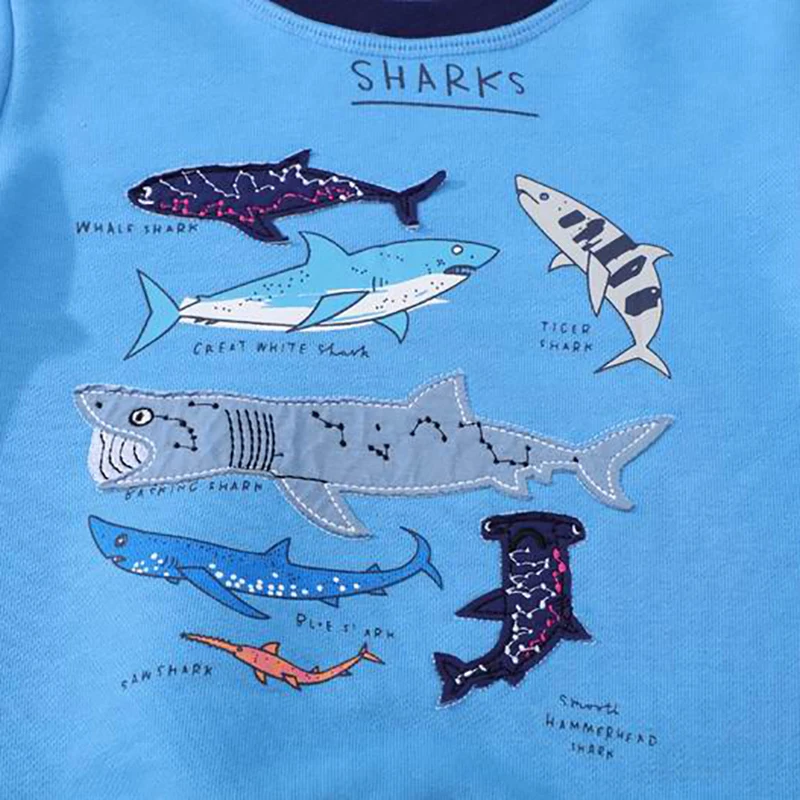 Little Maven Autumn Tops Hoodies Children\'s Clothing Kids Clothes Baby Boys Outerwear Blue Cartoon Sea Sharks Sweatshirt