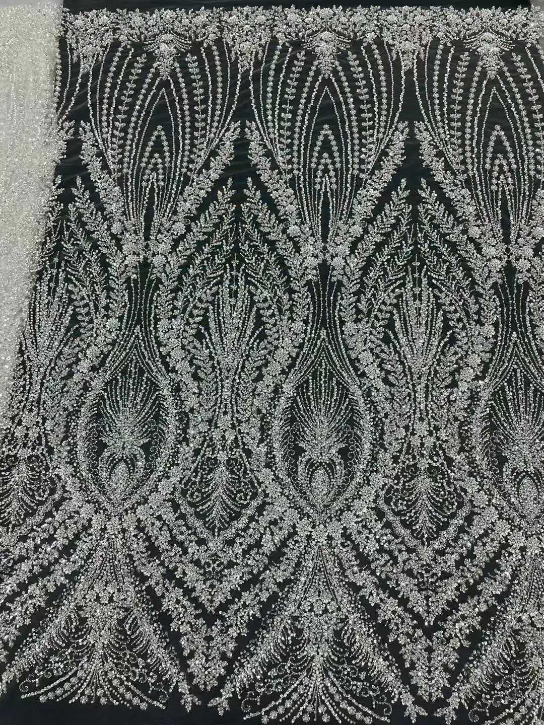 

5 ярдов, высококачественная тяжелая французская африканская кружевная ткань с бусинами, нигерийское кружево с блестками для жениха, шитье свадебных платьев